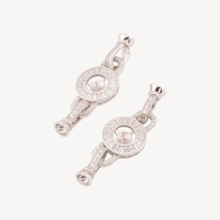 Chiusura In Argento 925 Con Zirconi Con Coppetta Per Perle 12x39mm 2pz Rodiato