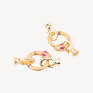 Chiusura In Argento 925 Con Zirconi Forma Di Serpente 16x34mm Con Coppetta 5mm 2pz Dorato