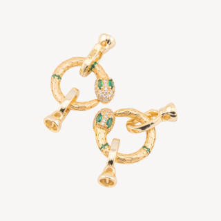 Chiusura In Argento 925 Con Zirconi Forma Di Serpente 16x34mm Con Coppetta 5mm 2pz Dorato Verde