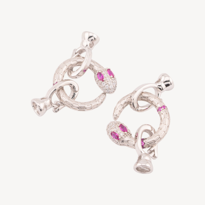 Chiusura In Argento 925 Con Zirconi Forma Di Serpente 16x34mm Con Coppetta 5mm 2pz Rodiato