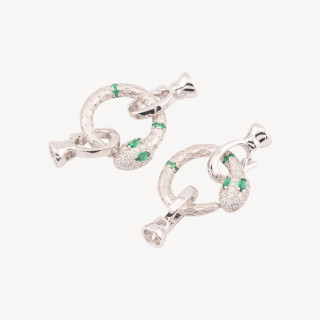 Chiusura In Argento 925 Con Zirconi Forma Di Serpente 16x34mm Con Coppetta 5mm 2pz Rodiato Verde