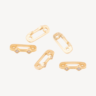 Componente Distanziatore Multifilo In Argento 925 Barretta A 2 Fili Con Zirconi 14x3mm 10pz Dorato