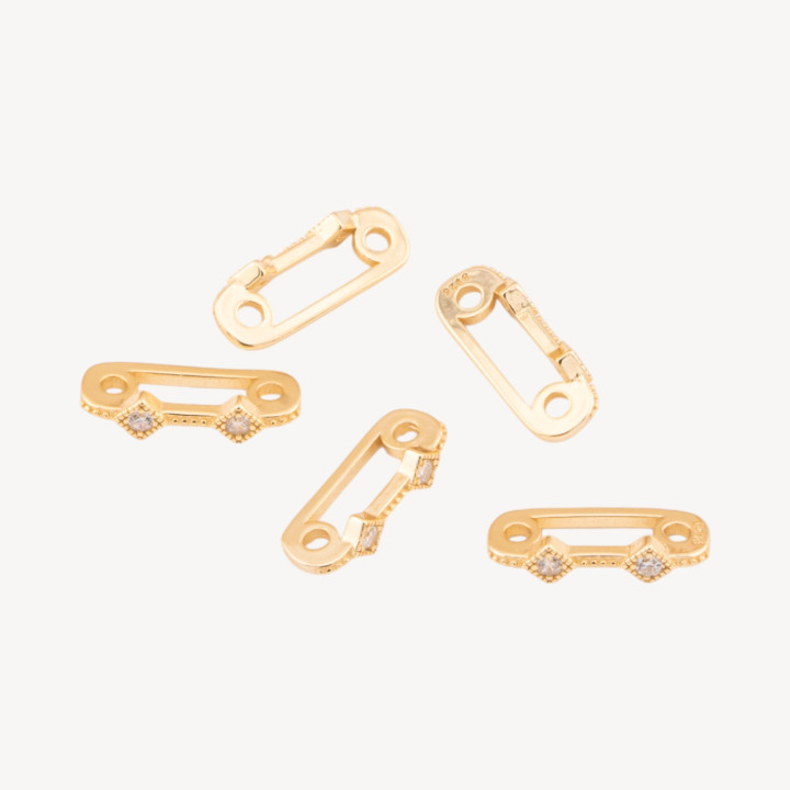 Componente Distanziatore Multifilo In Argento 925 Barretta A 2 Fili Con Zirconi 14x3mm 10pz Dorato