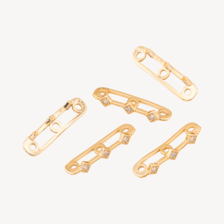 Componente Distanziatore Multifilo In Argento 925 Barretta A 3 Fili Con Zirconi 20x3mm 10pz Dorato