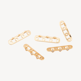 Componente Distanziatore Multifilo In Argento 925 Barretta A 4 Fili Con Zirconi 22x3mm 10pz Dorato