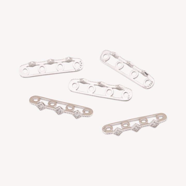Componente Distanziatore Multifilo In Argento 925 Barretta A 4 Fili Con Zirconi 22x3mm 10pz Rodiato
