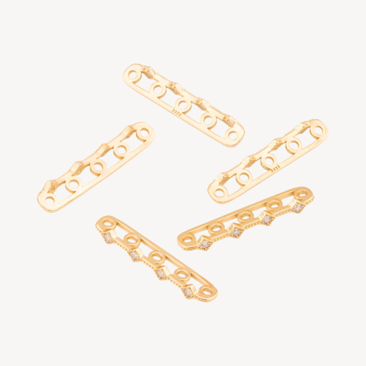 Componente Distanziatore Multifilo In Argento 925 Barretta A 5 Fili Con Zirconi 26x3mm 10pz Dorato