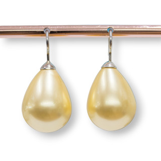 Orecchini A Monachella Di Argento 925 Rodiato E Perle Di Maiorca Goccia Giallo 16x21mm