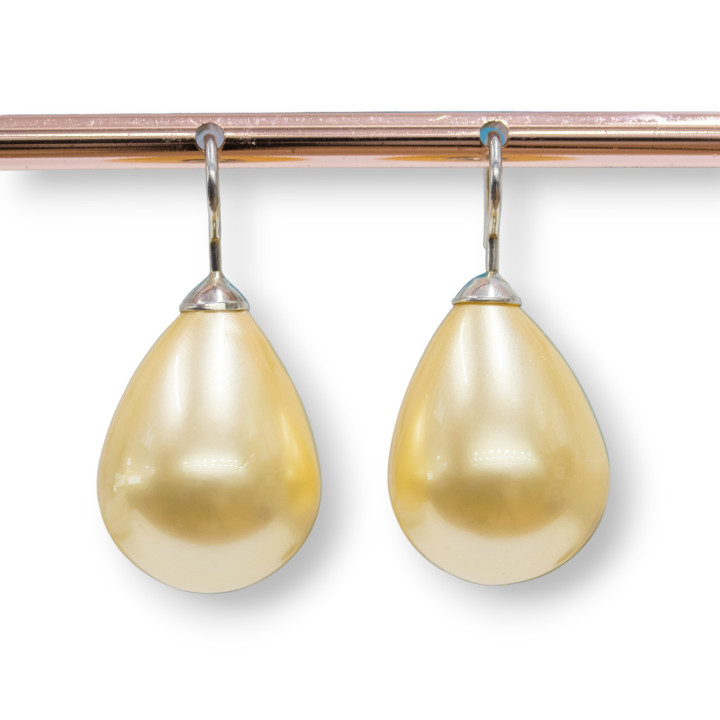 Orecchini A Monachella Di Argento 925 Rodiato E Perle Di Maiorca Goccia Giallo 16x21mm