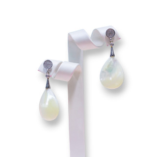 Orecchini A Perno Di Argento 925 E Gocce Piatte Di Madreperla Bianca