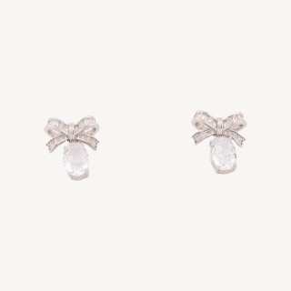 Orecchini Gioiello In Argento 925 Con Corindone Sintetico Fiocco Bianco Rodiato YEH-3220