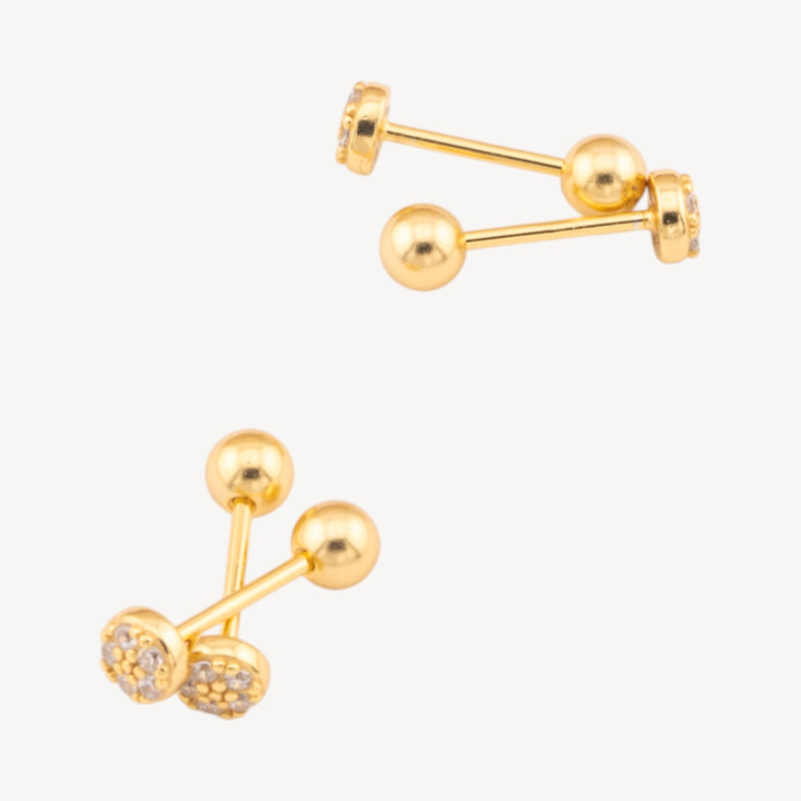 Orecchini In Argento 925 Con Zirconi Punti Luce A Vite 2 Coppie