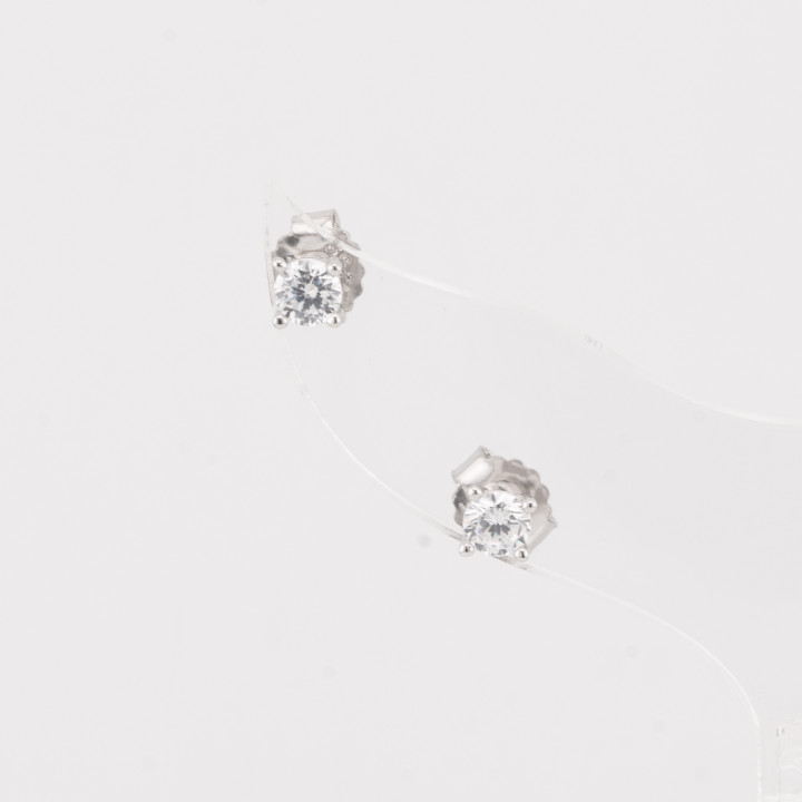 Orecchini In Argento 925 Punto Luce Tondo 4 Grife 4mm 1 Paia Rodiato