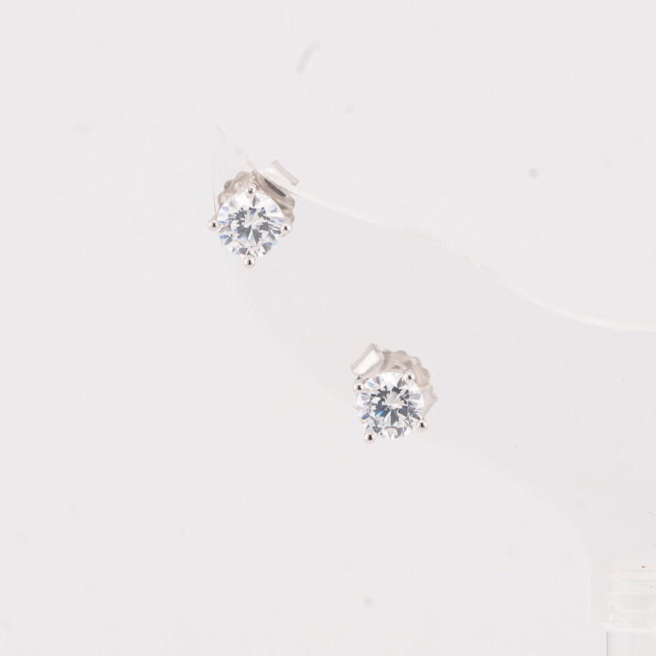 Orecchini In Argento 925 Punto Luce Tondo 4 Grife 5mm 1 Paia Rodiato