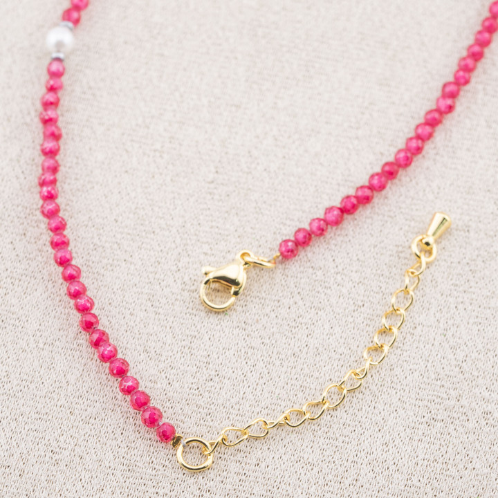 Collana con Cristalli Rossi E Perle Di Maiorca Con Chiusura e Catenina In Acciaio Dorato 10pz