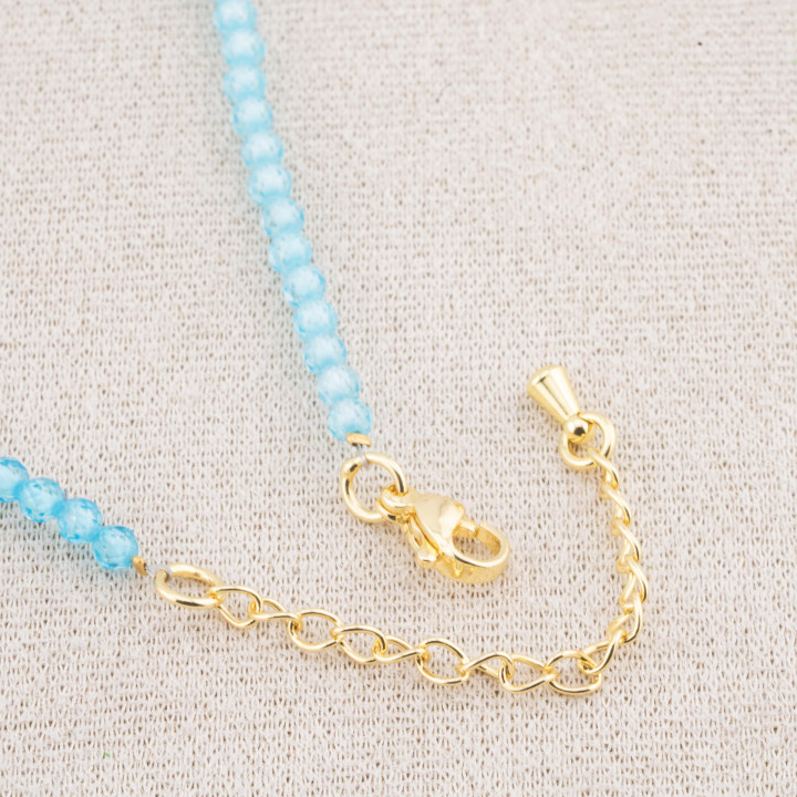 Collana con Cristalli Celesti E Perle Di Maiorca Con Chiusura e Catenina In Acciaio Dorato 10pz