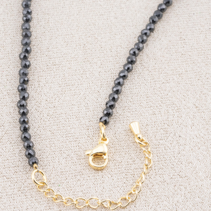 Collana con Cristalli Neri E Perle Di Maiorca Con Chiusura e Catenina In Acciaio Dorato 10pz