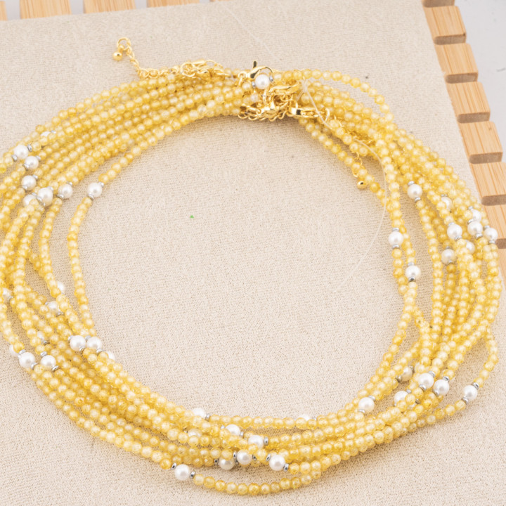 Collana con Cristalli Gialli E Perle Di Maiorca Con Chiusura e Catenina In Acciaio Dorato 10pz