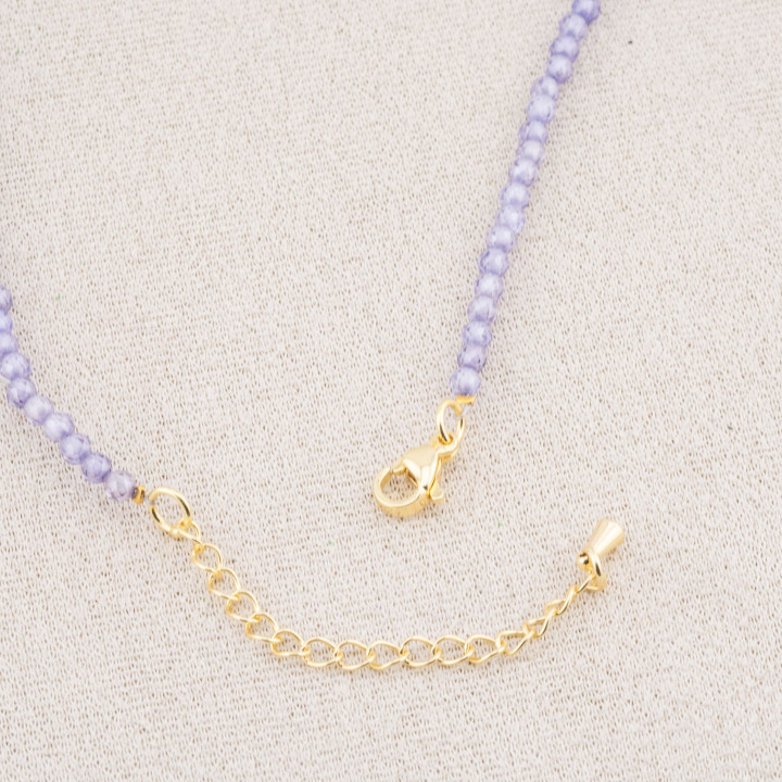 Collana con Cristalli Viola E Perle Di Maiorca Con Chiusura e Catenina In Acciaio Dorato 10pz