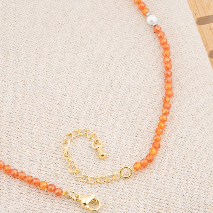 Collana con Cristalli Arancioni E Perle Di Maiorca Con Chiusura e Catenina In Acciaio Dorato 10pz