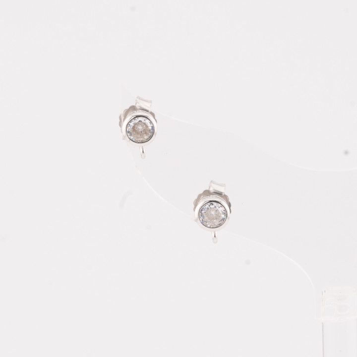Basis für Ohrringe aus 925er Silber mit Zirkon-Pfosten-Lichtpunkt 5 mm, 4 Paar rhodiniert