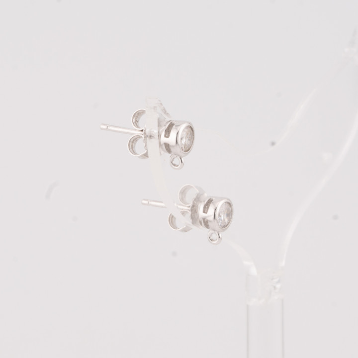 Base Pour Boucles D'oreilles En Argent 925 Avec Zircon Post Light Point 5mm 4 Paires Plaqué Rhodium