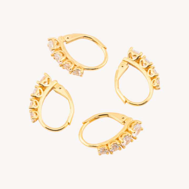 Base Per Orecchini Di Argento 925 Con Monachella Chiusa e Zirconi 13x15,5mm 2 Paia Dorato