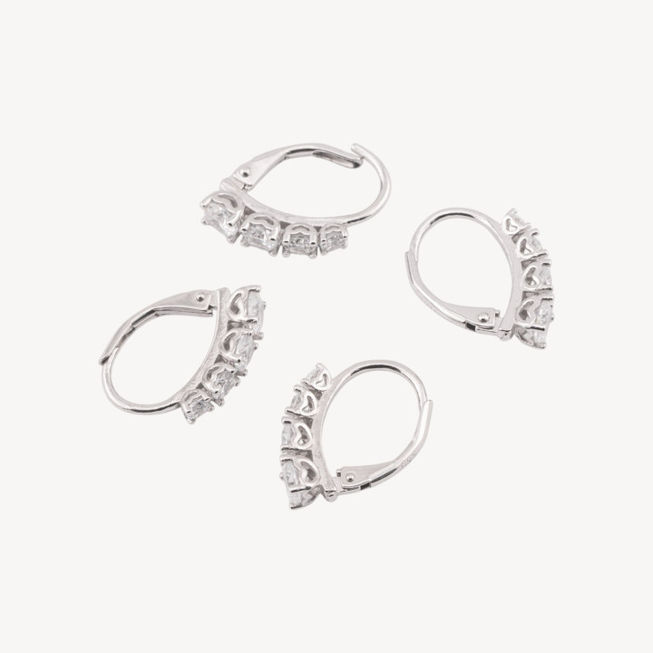 Base Per Orecchini Di Argento 925 Con Monachella Chiusa e Zirconi 13x15,5mm 2 Paia Rodiato