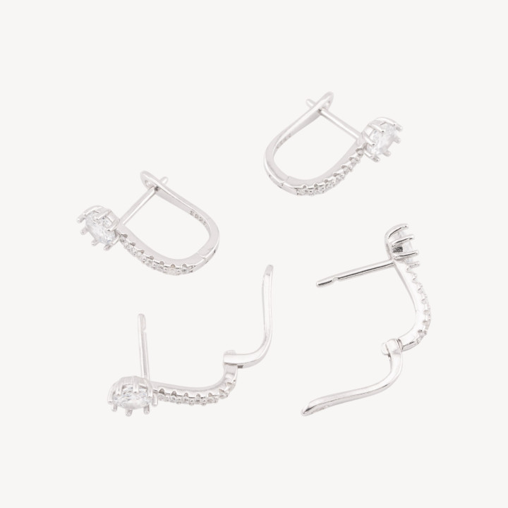 Base Per Orecchini Di Argento 925 Con Monachella Chiusa e Zirconi 6x17mm 3 Paia Rodiato