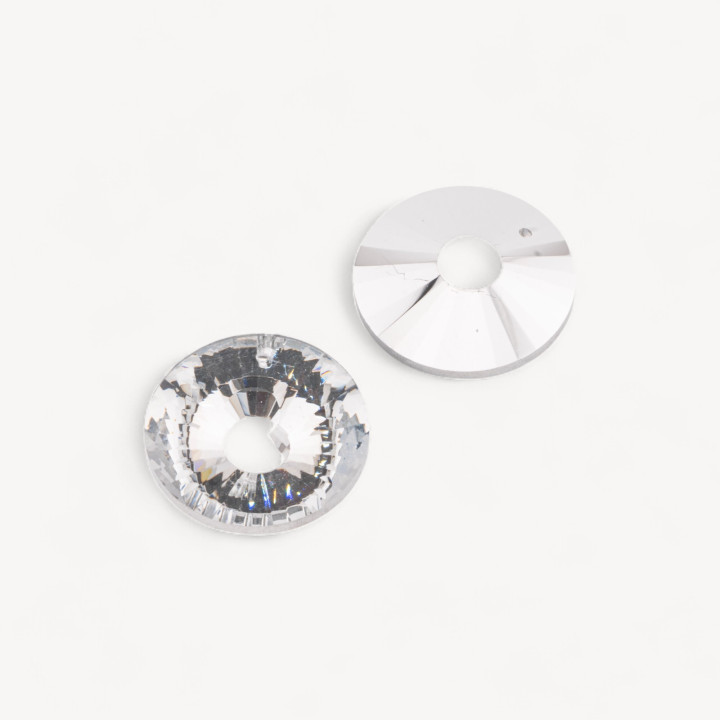 Componente Pendente Cristallo CZ Disco Sfaccettato Diametro 30mm 2pz Argento