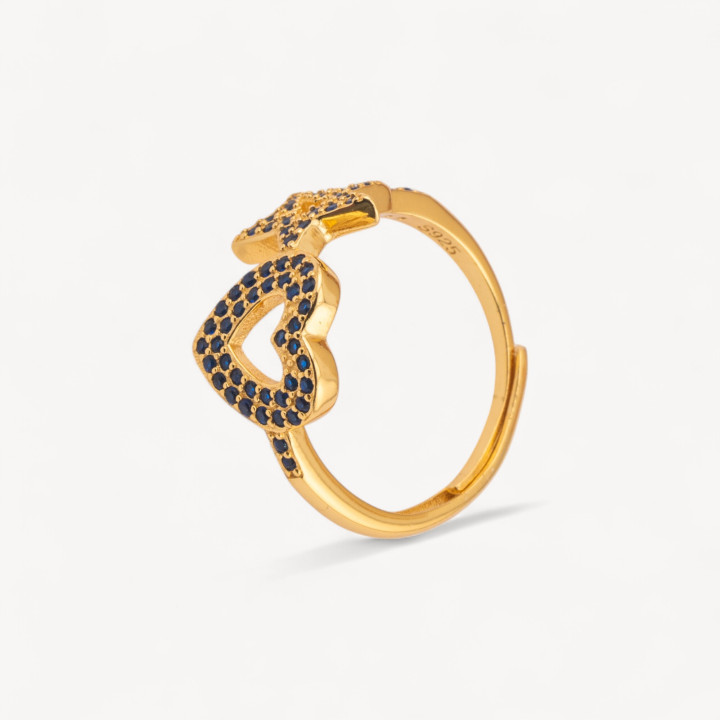 Anello Di Argento 925 Misura Regolabile 1pz Con Zirconi MOD. Stella e Cuore