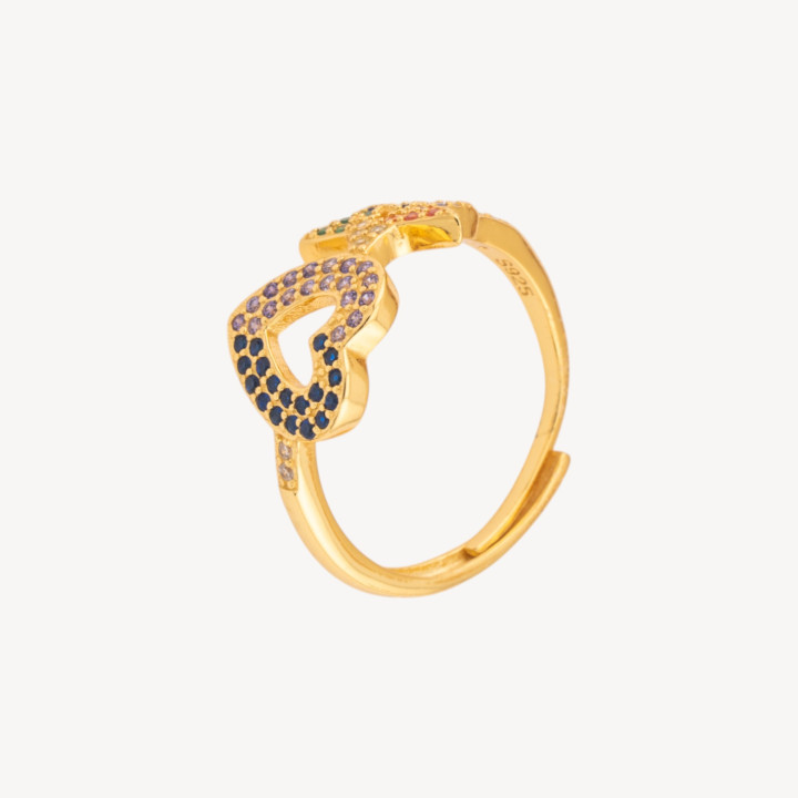 Anello Di Argento 925 Misura Regolabile 1pz Con Zirconi MOD. Stella e Cuore