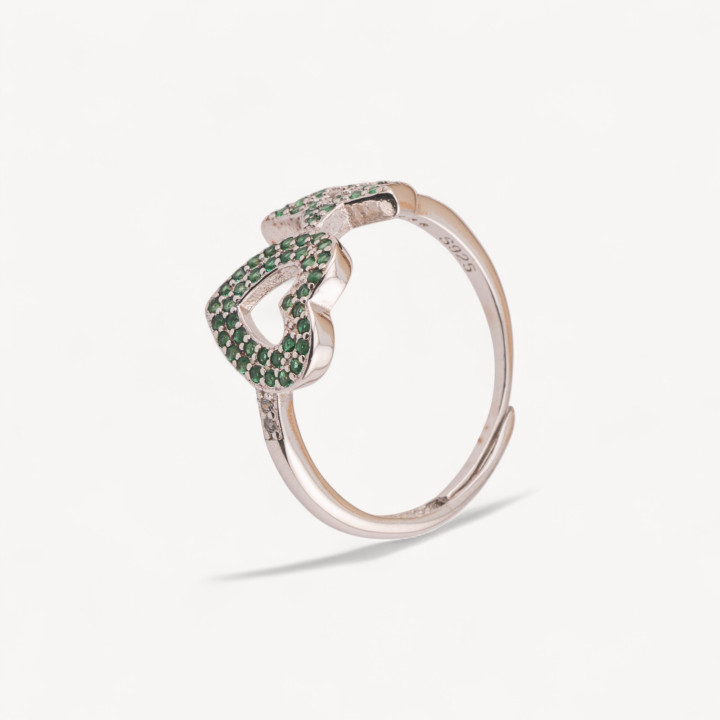 Anello Di Argento 925 Misura Regolabile 1pz Con Zirconi MOD. Stella e Cuore