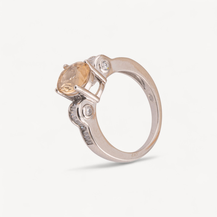 Anello Di Argento 925 1pz con Gemma e Punti Luce laterali con Zirconi Baguette