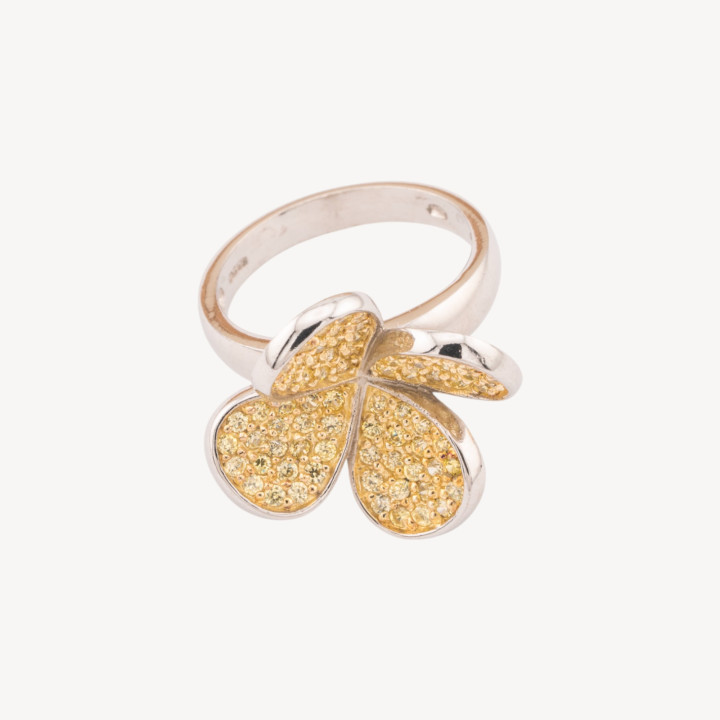 Anello Di Argento 925 1pz Forma Fiore Aperto con Zirconi Gialli