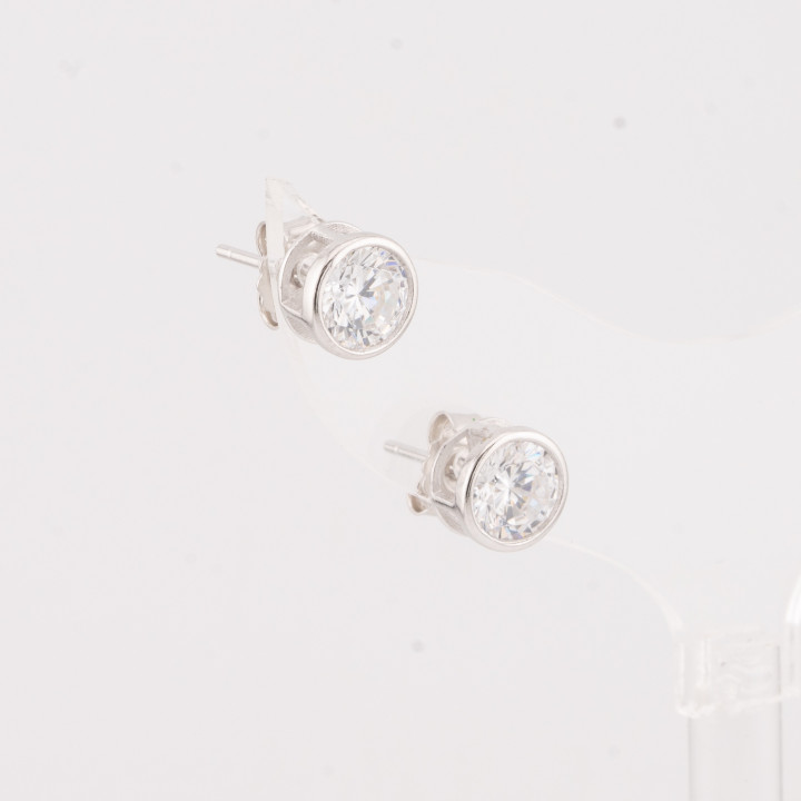 Orecchini In Argento 925 Punto Luce Tondo 7,5mm 1 Paia Rodiato