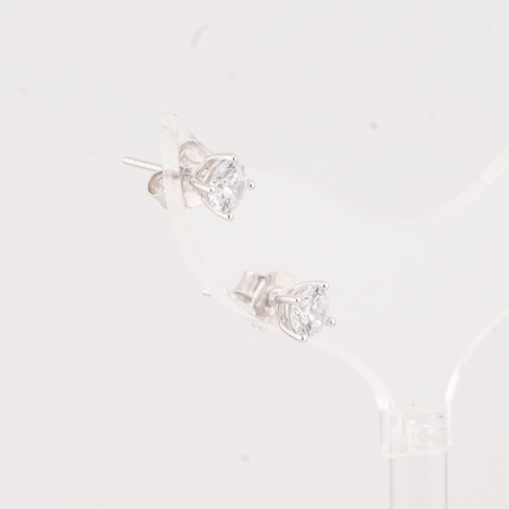 Orecchini In Argento 925 Punto Luce Tondo 4 Grife 5mm 1 Paia Rodiato