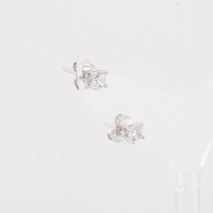 Orecchini In Argento 925 Punto Luce Tondo 4 Grife 4mm 1 Paia Rodiato