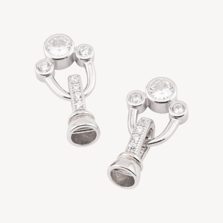 Chiusura In Argento 925 Con Zirconi Con Coppette 2pz