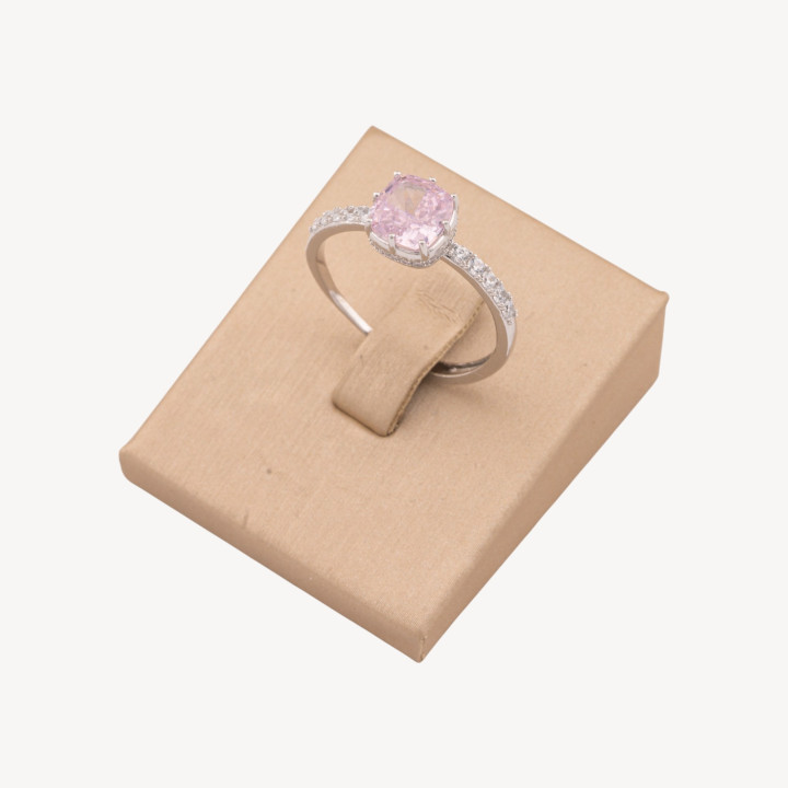 Anello Gioiello In Argento 925 Regolabile Con Corindone Sintetico Quadrato Rosa Rodiato YJ-0342