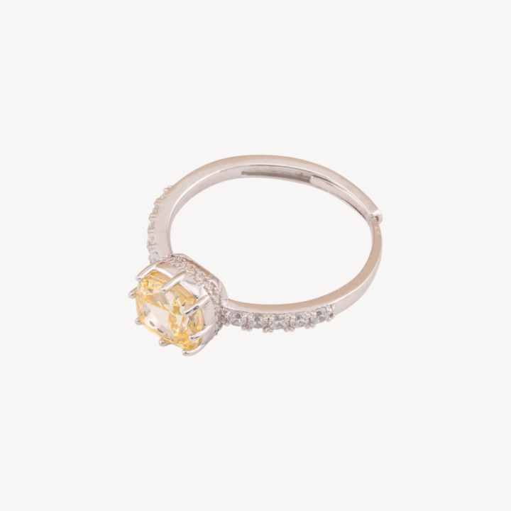 Anello Gioiello In Argento 925 Regolabile Con Corindone Sintetico Quadrato Giallo Rodiato YJ-0342