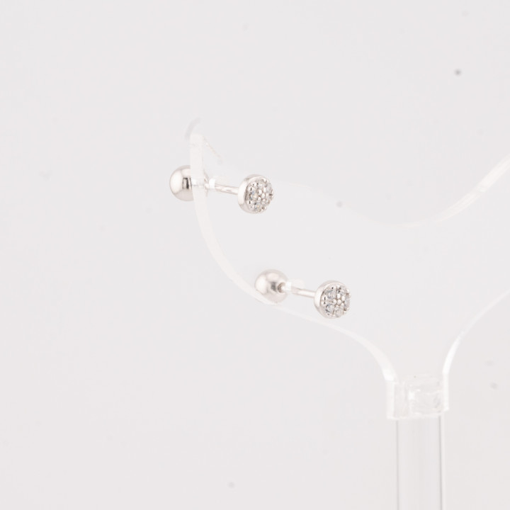 Orecchini In Argento 925 Con Zirconi Punti Luce A Vite 2 Coppie