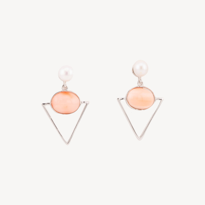 Orecchini In Argento 925 Con Perle Di Fiume E Corallo Rosa