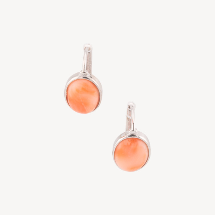 Orecchini In Argento 925 Con Cabochon Di Corallo Rosa