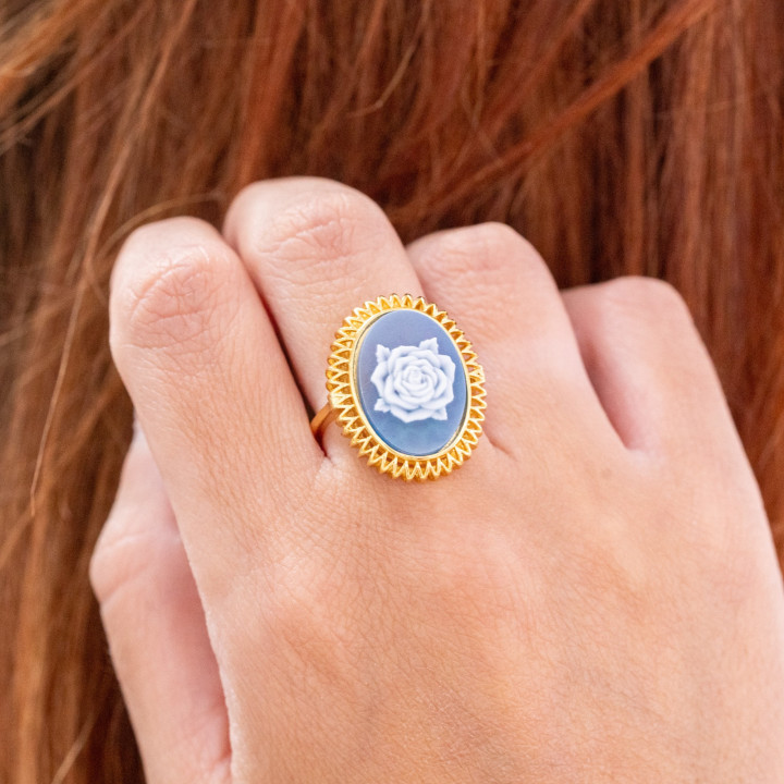 Anello Gioiello In Argento 925 Misura Regolabile Con Castone E Cammeo Di Agata