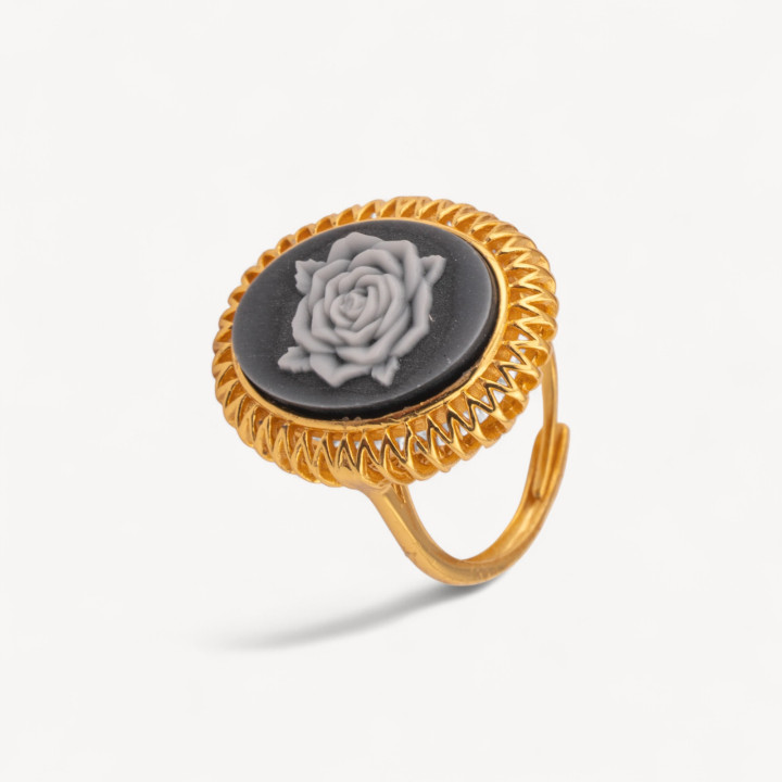 Anello Gioiello In Argento 925 Misura Regolabile Con Castone E Cammeo Di Agata