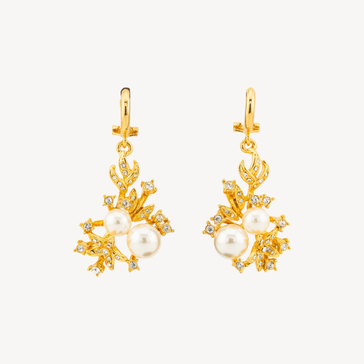 Parure Di Ottone Dorato Con Zirconi E Perle Di Maiorca