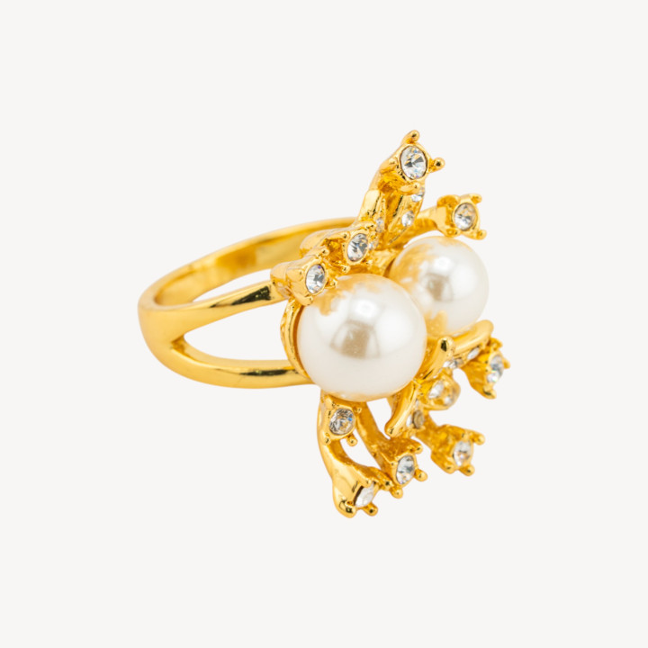 Parure Di Ottone Dorato Con Zirconi E Perle Di Maiorca