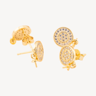 Basi Per Orecchini Di Argento 925 Tondo Con Zirconi 9mm 2 Coppie Dorato