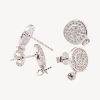 Basi Per Orecchini Di Argento 925 Tondo Con Zirconi 9mm 2 Coppie Rodiato